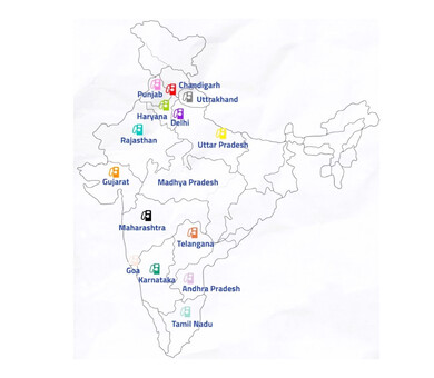 Map showing chargers in India.